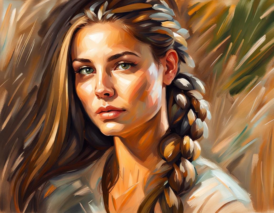 Beautiful Woman Portrait with Impressionist Brush Strokes