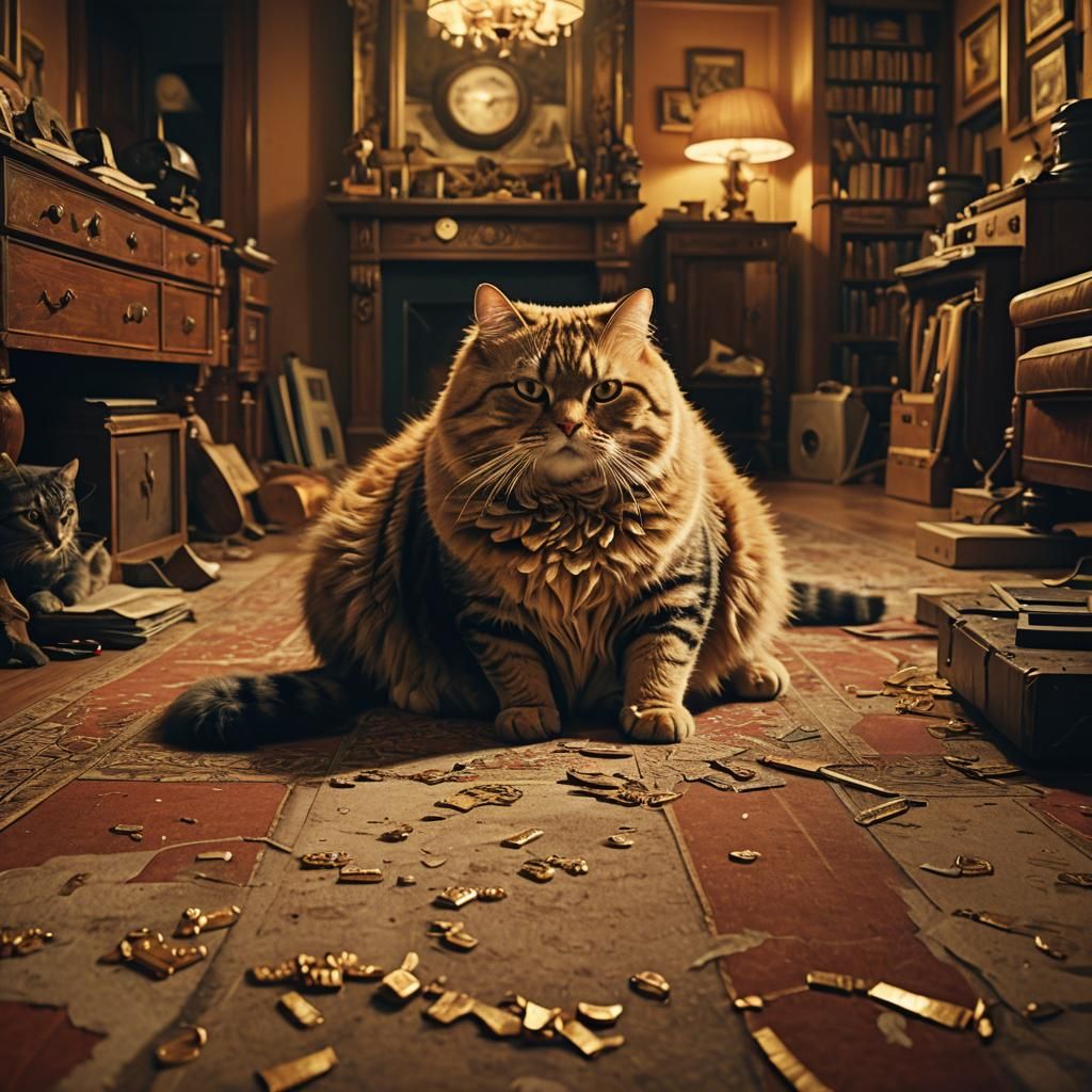 Fat Cat Portrait in Maximalist Digital Painting