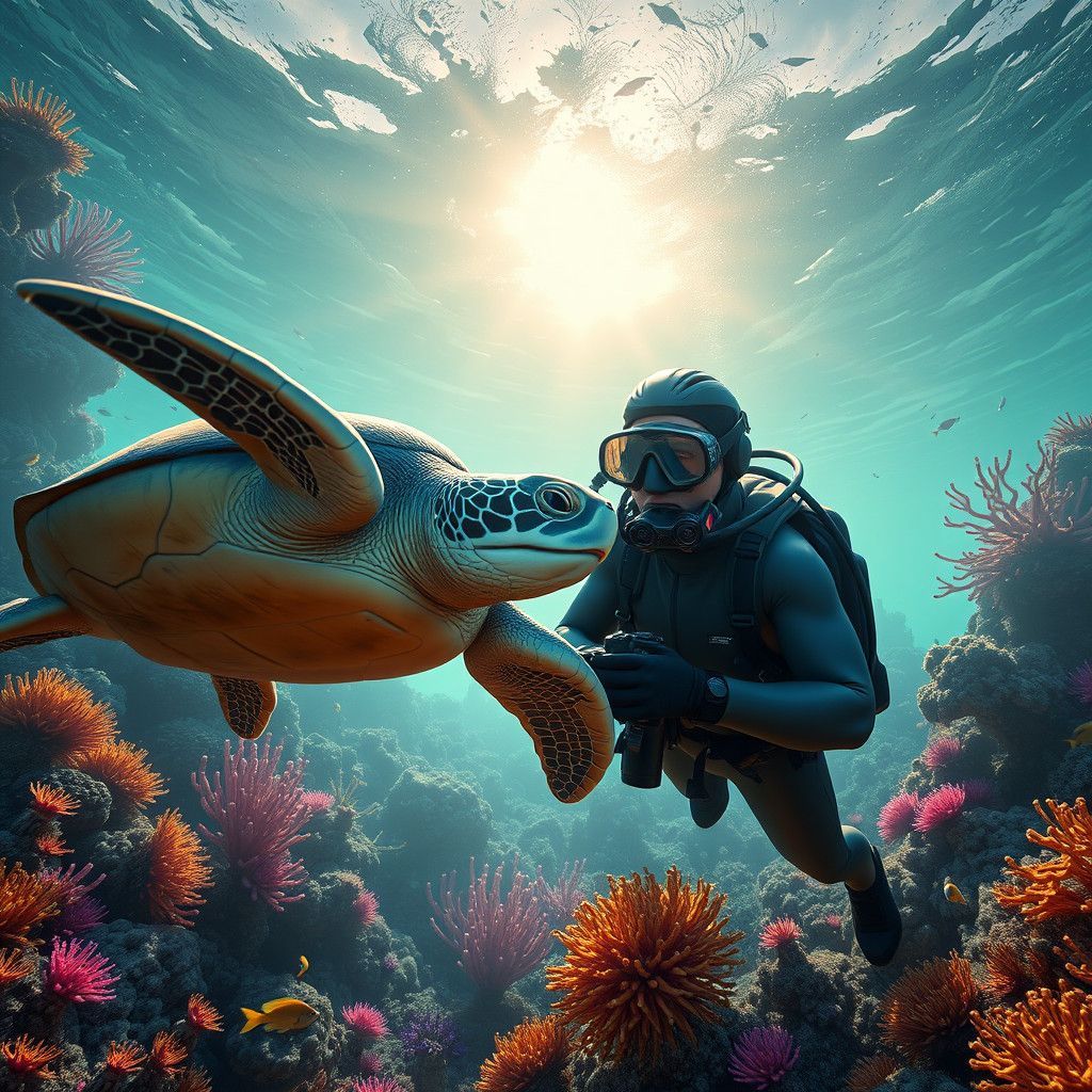 Sleek Scuba Photographer Surveys Vibrant Coral Reef