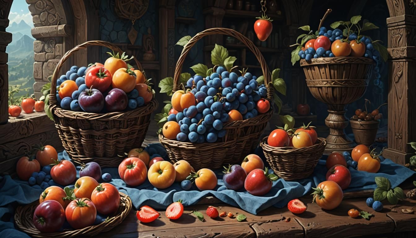 Fantasy Fruit Basket in Dark Fantasy Concept Art