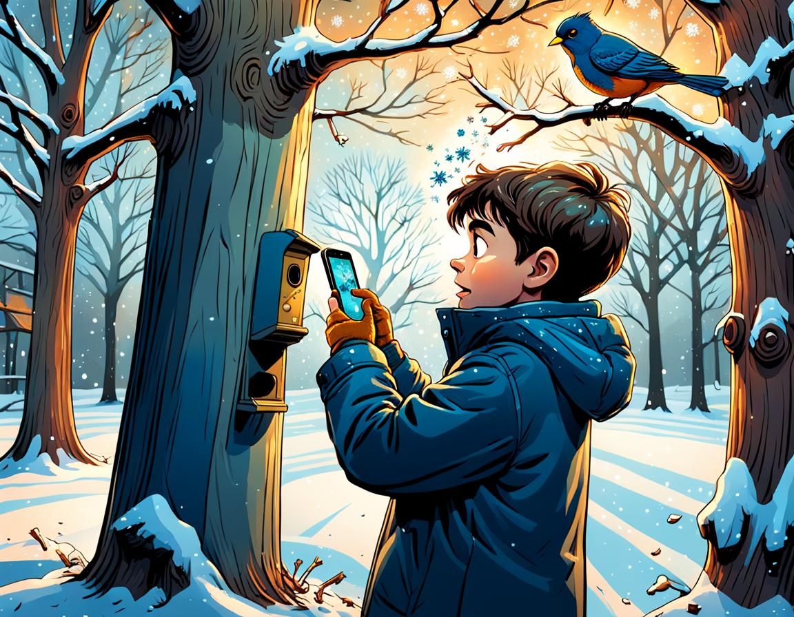 Adorable Winter Scene in Whimsical Comic Book Style