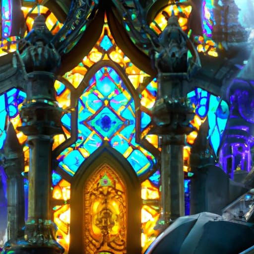 Fantastical Stained Glass Castle in Detailed Matte Painting