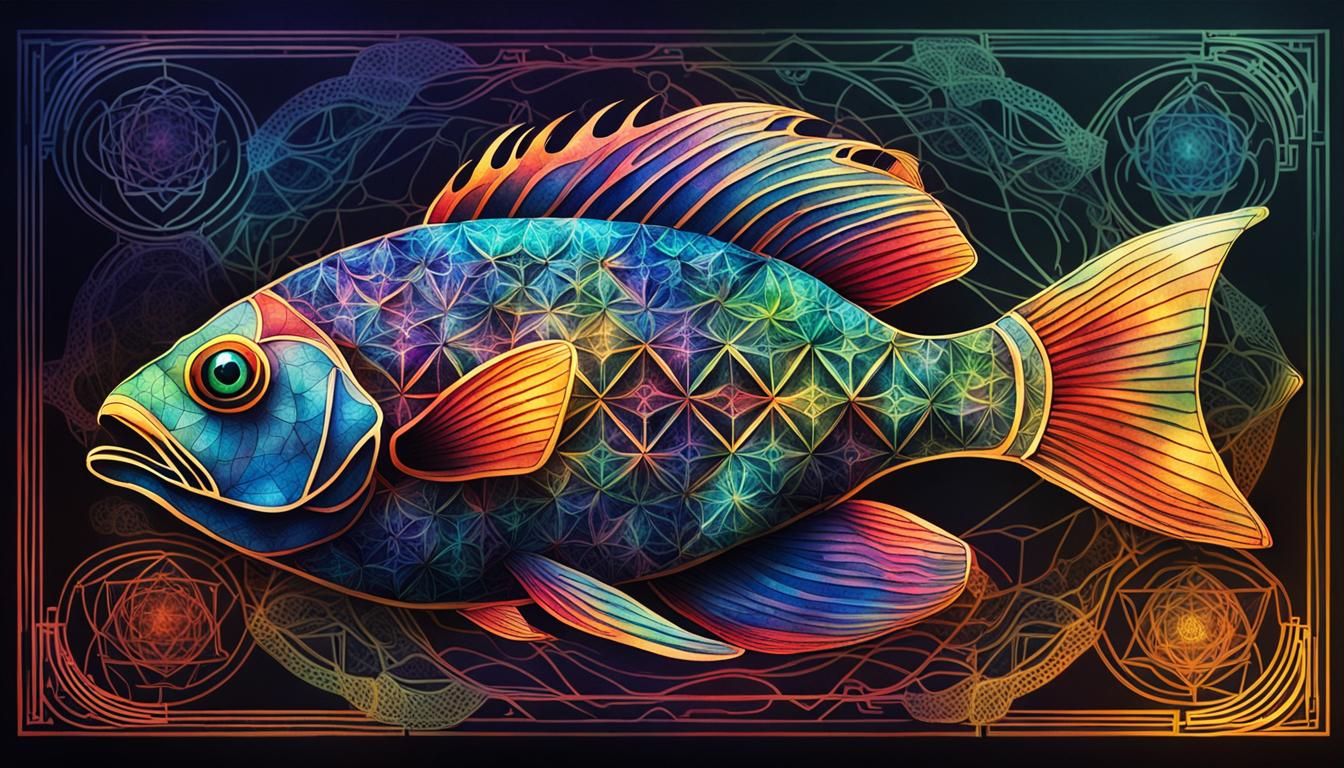 Geometric Fish Poster in Vibrant Ink