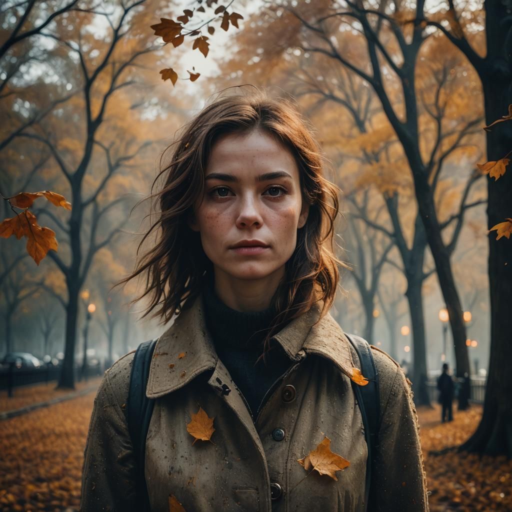 Autumnal Portrait in Central Park, Impressionistic Style