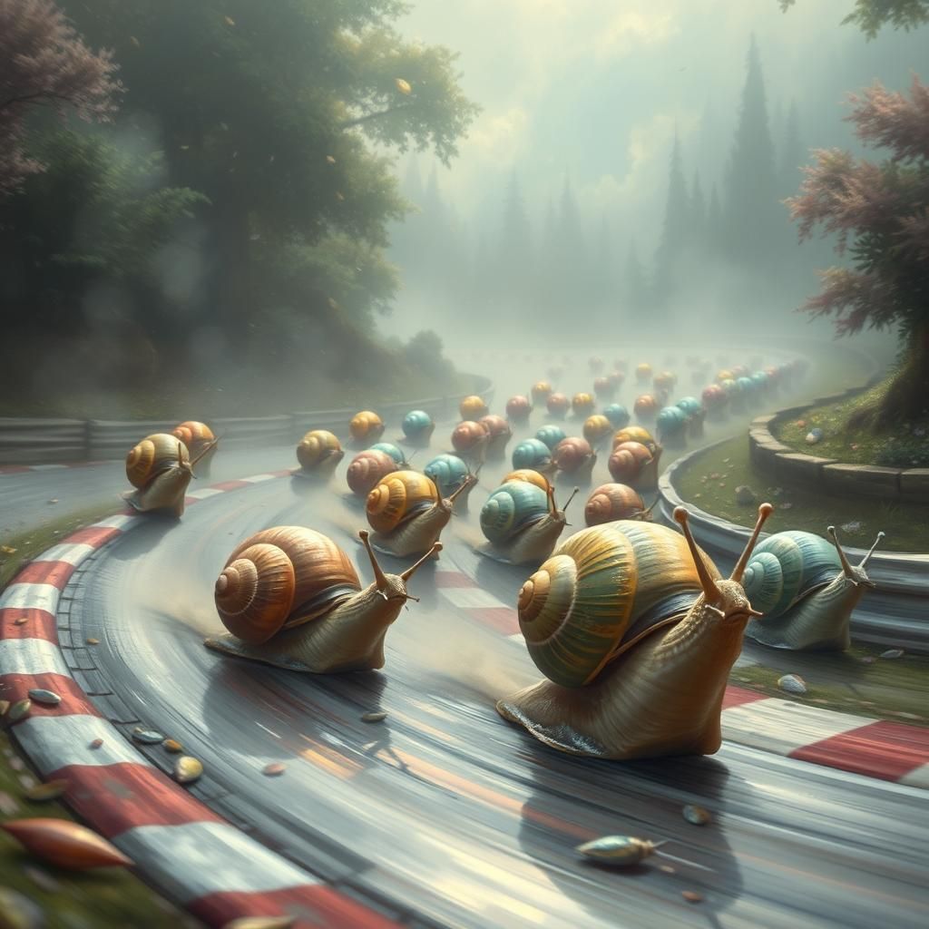 Hyperdetailed Snail Race Crash in Ethereal Style
