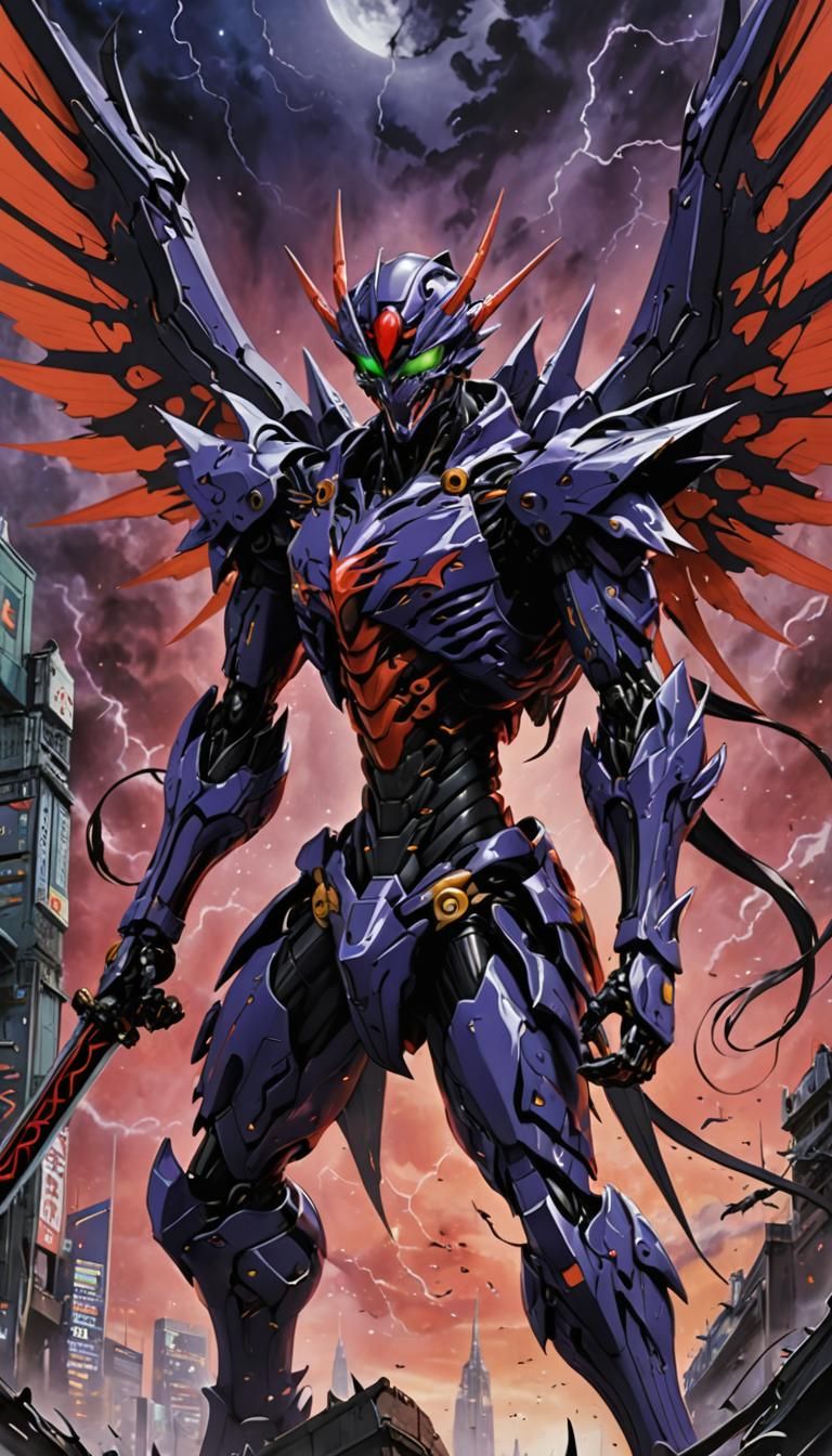 Winged Samurai Evangelion Venom: Airbrush Anime Art