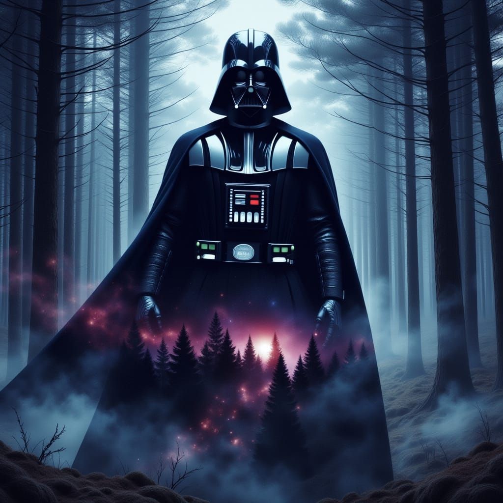 Cyberpunk Darth Vader in Ominous Galactic Landscape
