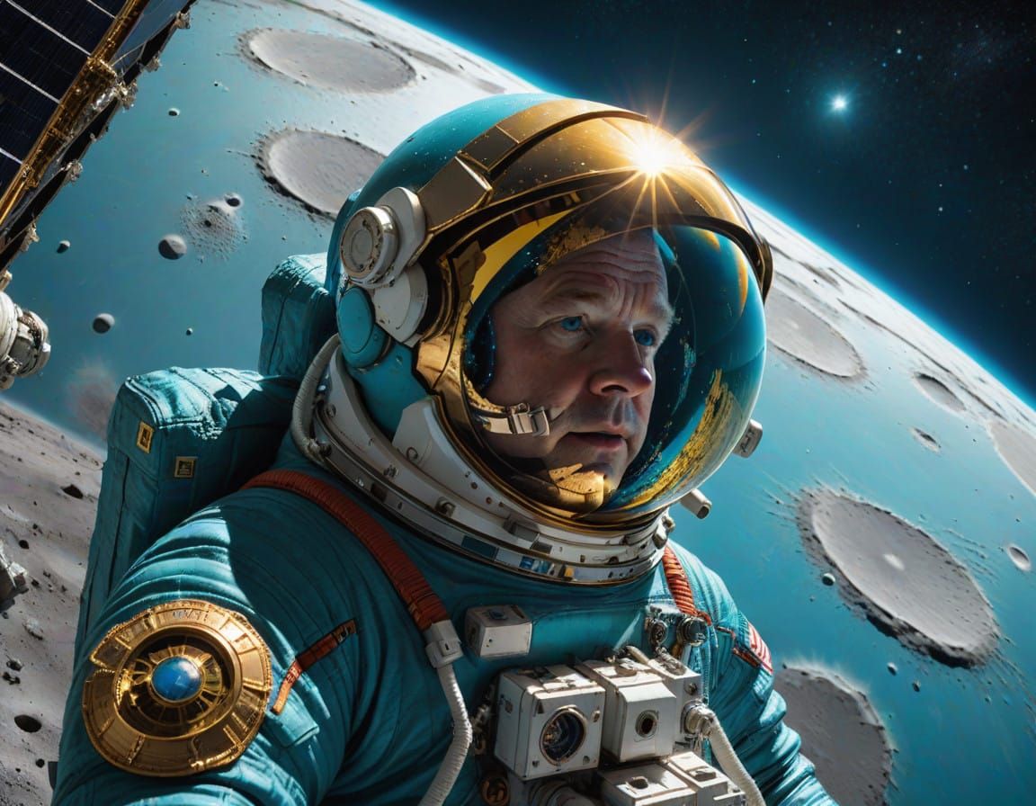 Astronaut Contemplates Earth from the Moon's Surface in a Gl...