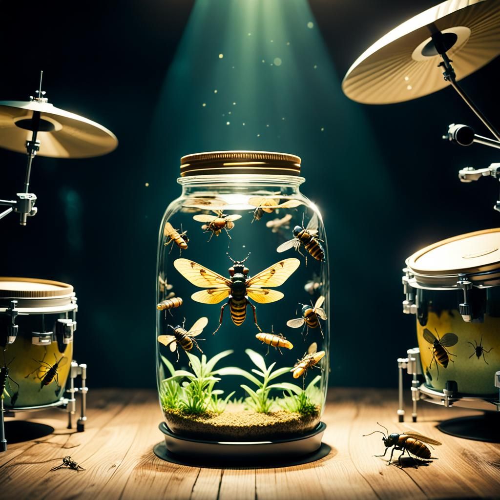 Insects' Drum Set Performance Inside a Jar