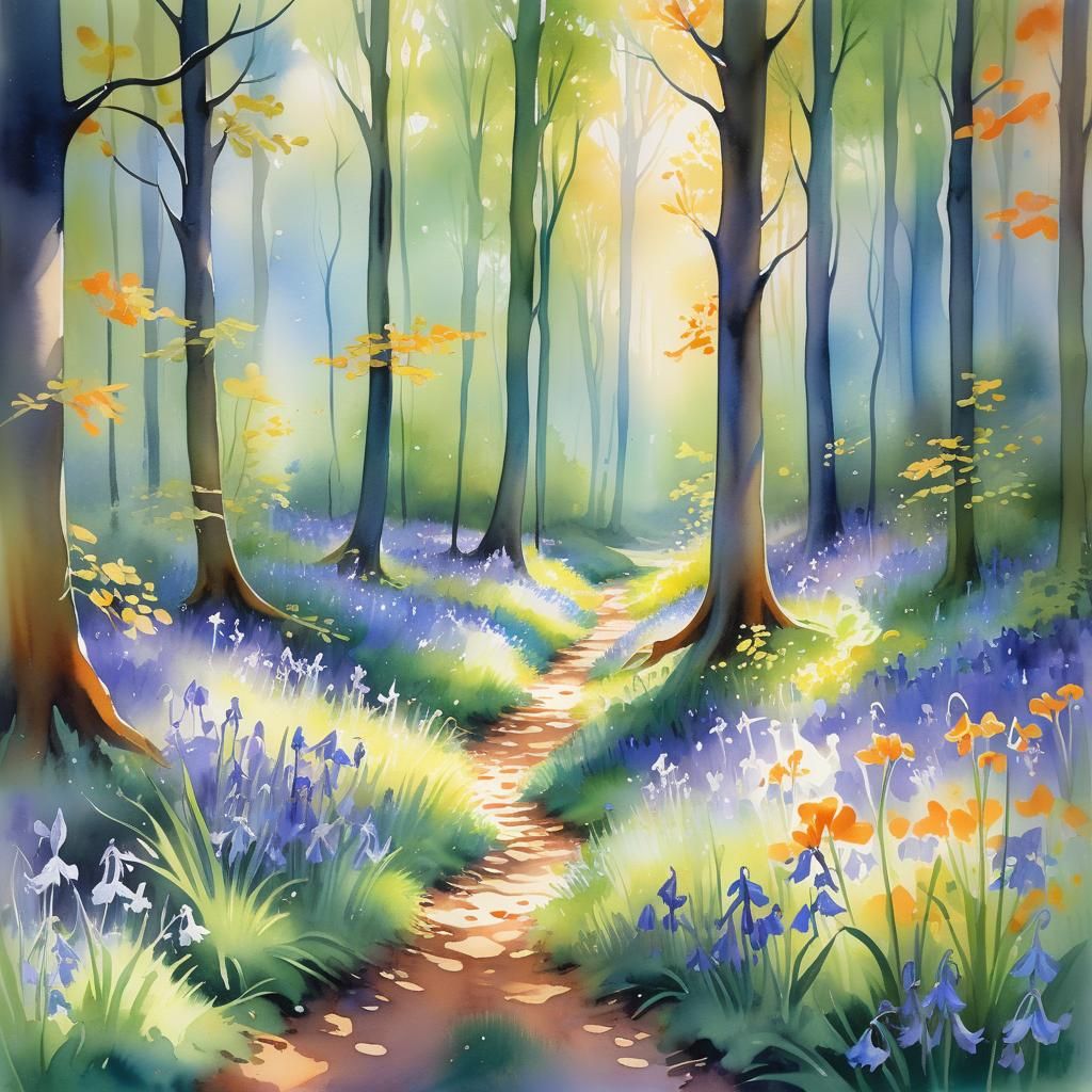 Whimsical Bluebell in Forest Glade