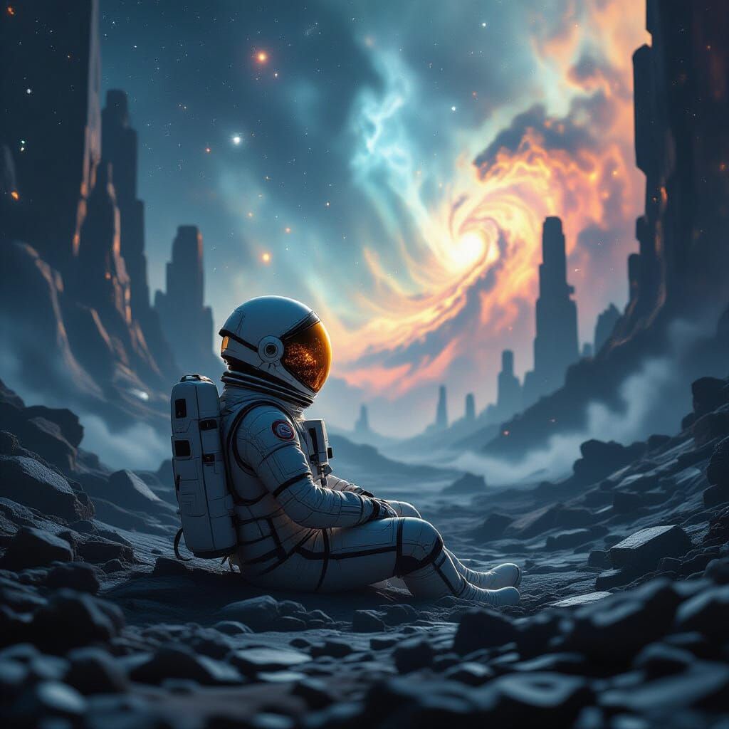 Astronaut Adrift in Cosmic Ruins, Mystical Noir Style