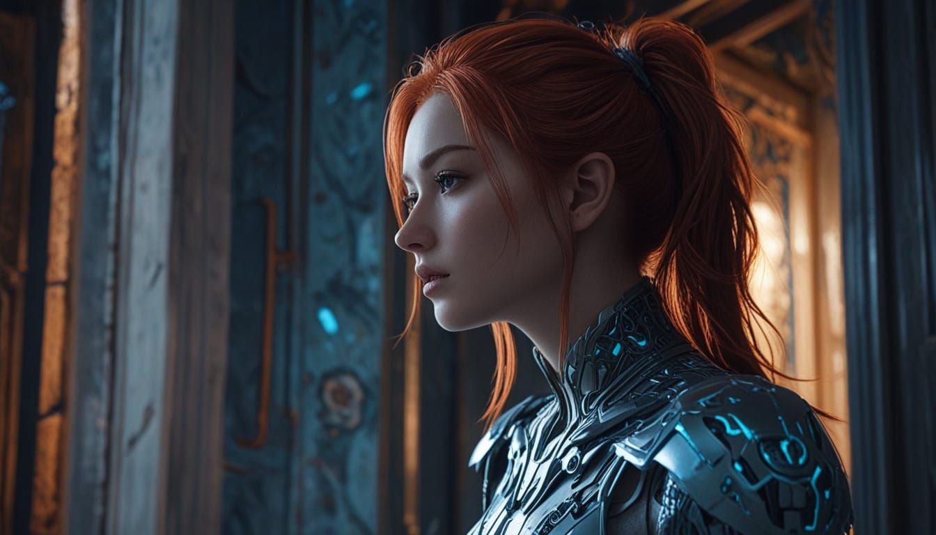 Futuristic Chinese Woman in Palace Bedroom