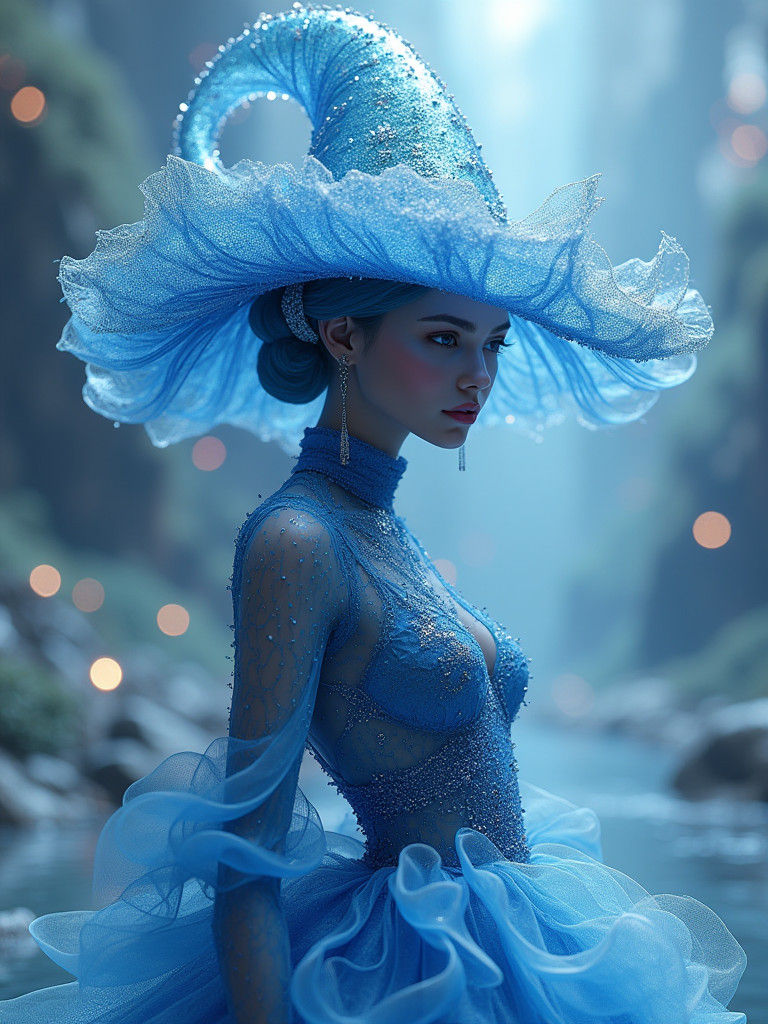 Woman with Enormous Hat in Symphonic Blues