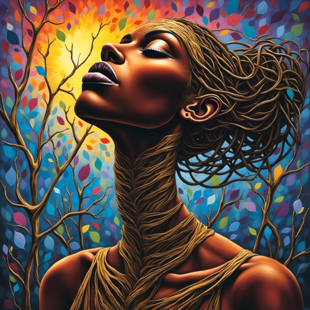 Surreal Portrait of Astral Goddess in Cubist Style