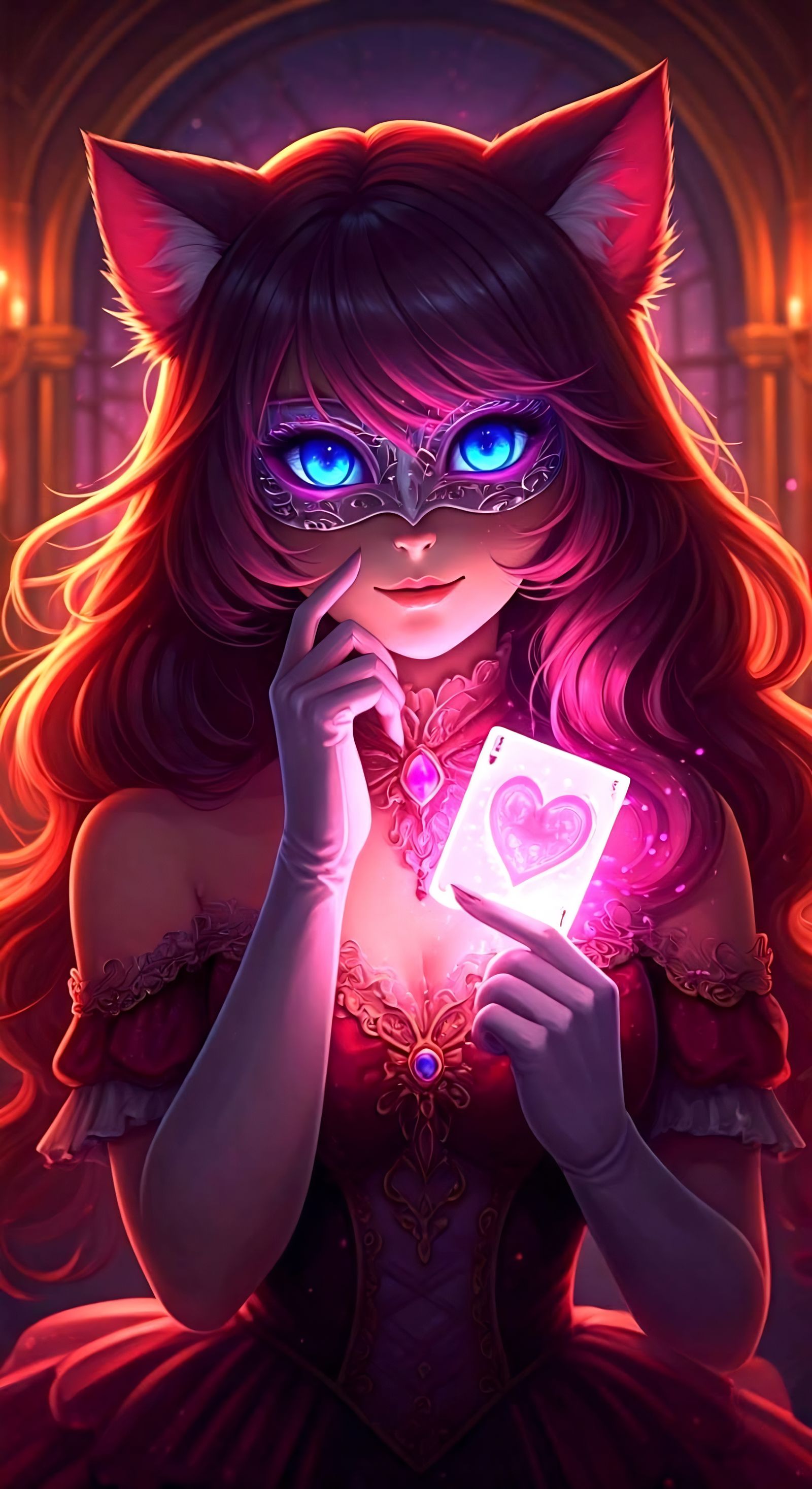 Elegant Cat Girl at Aristocrat Ball in Anime Style