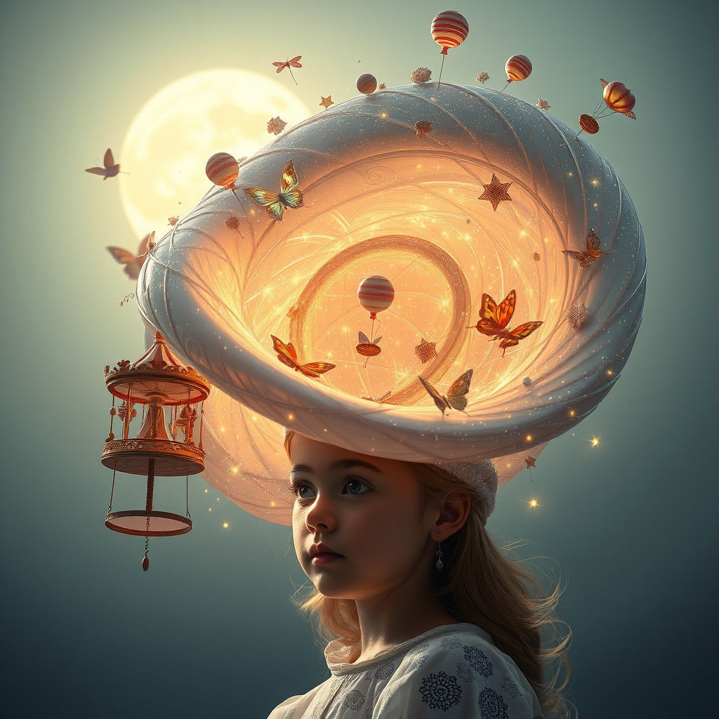 Girl with Starlight Hat Under Moonlight