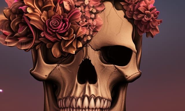 Skull with Flowers: Detailed Matte Painting