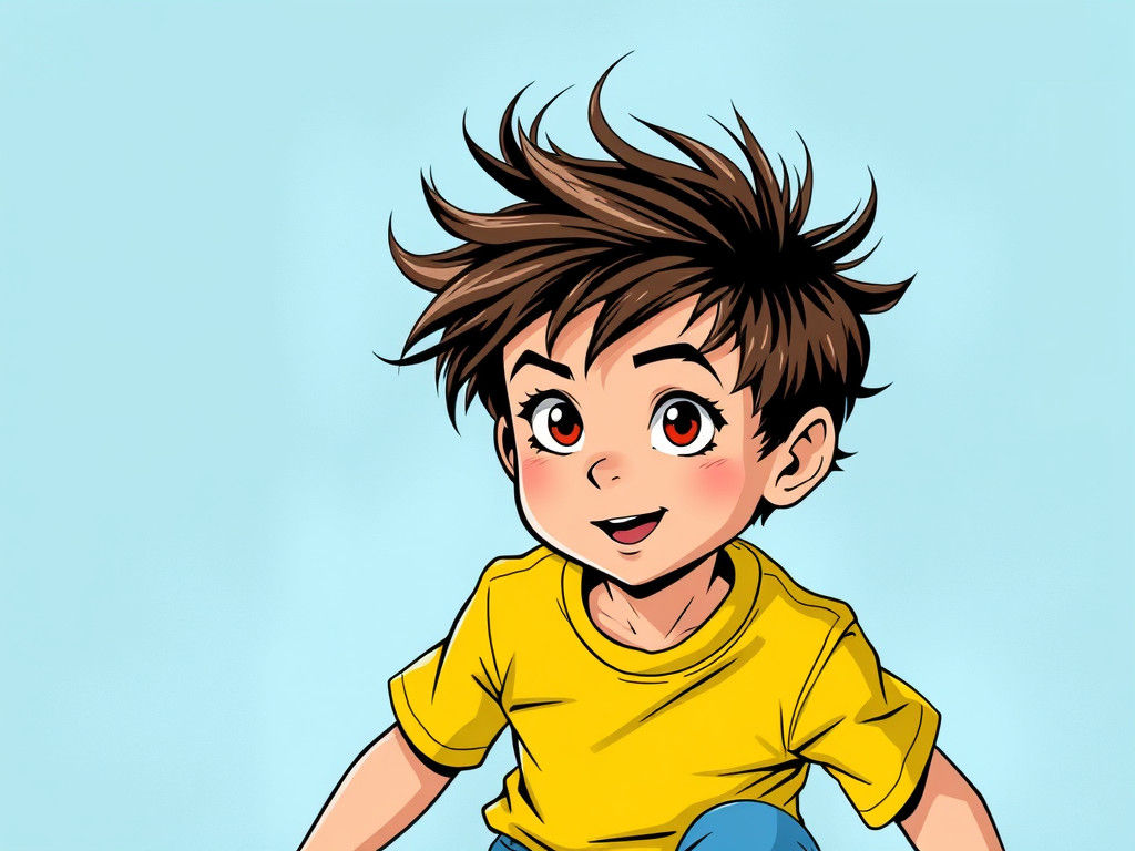 Young Boy with Vibrant Eyes and Mop of Messy Hair