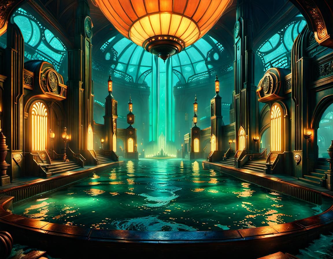 Underwater City in Art Deco Style