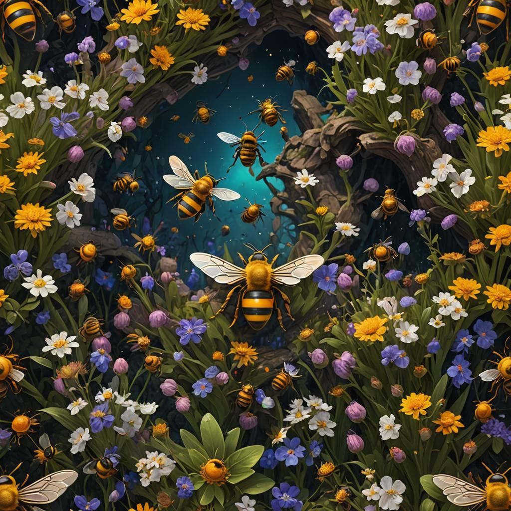 Fantastical Bee in Detailed Matte Painting