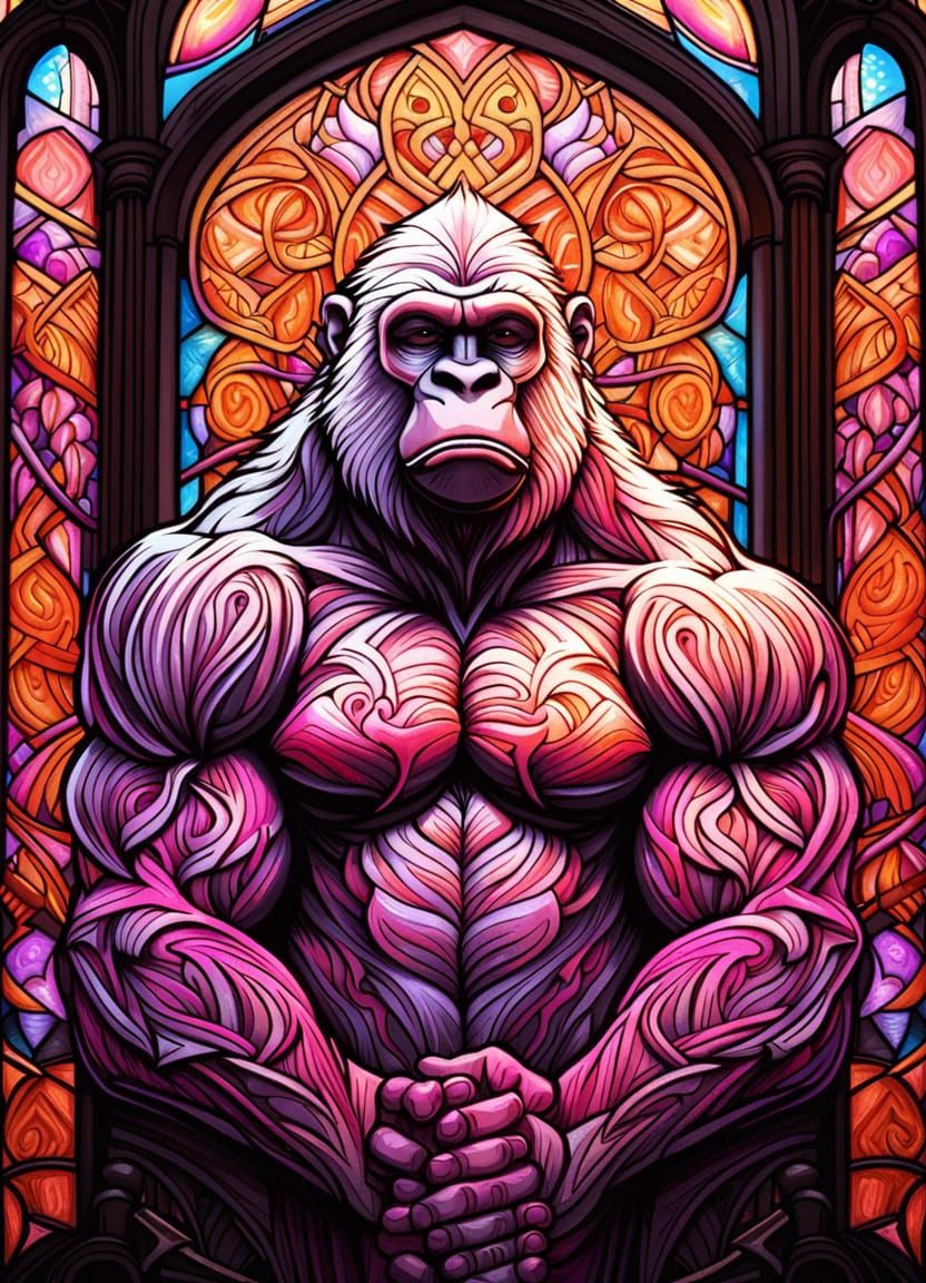 Gorilla Priest Flexing: Divine Symmetry in Ornate Style