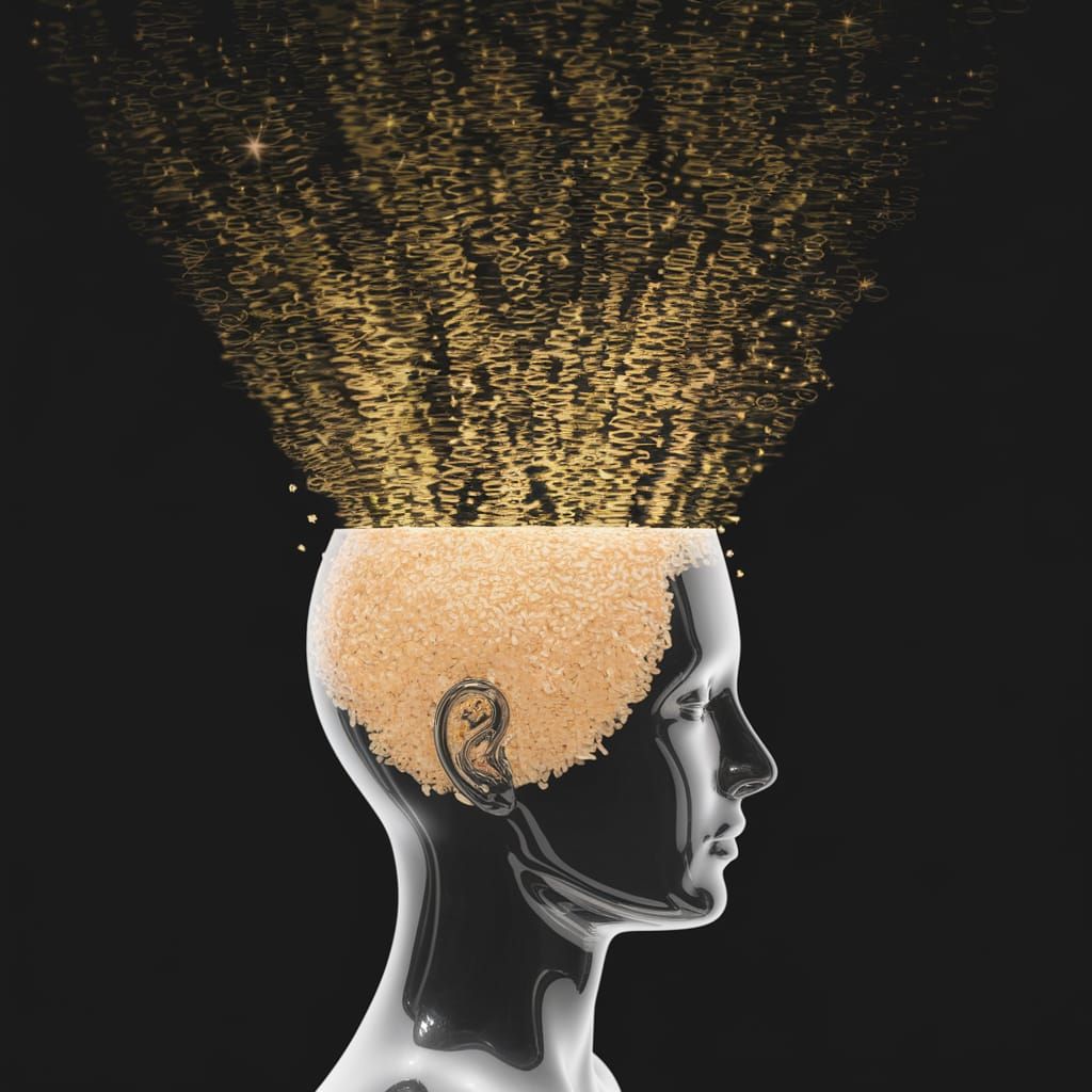 Golden Alpha Waves Flow from a Glass Head Filled with Rice