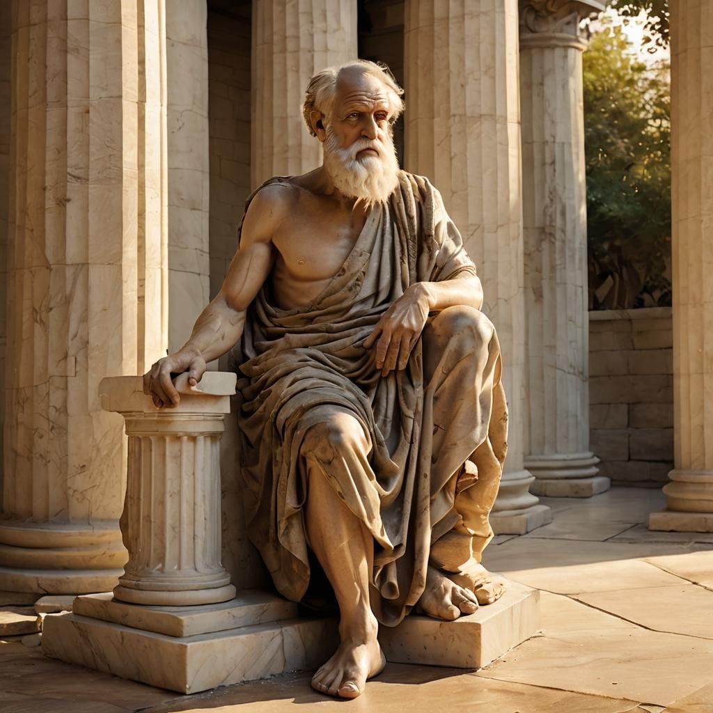 Wise Philosopher in Greek Style on Marble Pedestal