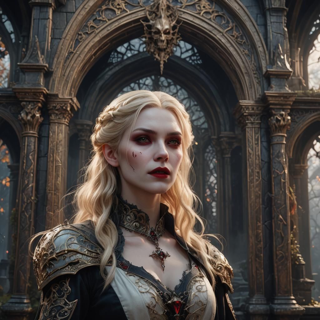 Blonde Vampire Girl: Detailed Fantasy Art
