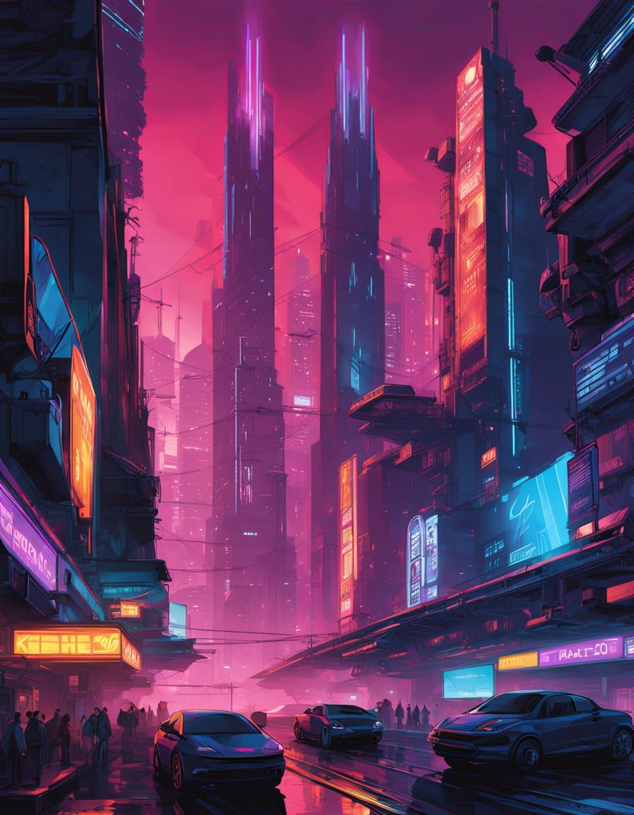 Vibrant Cyberpunk Cityscape at Night