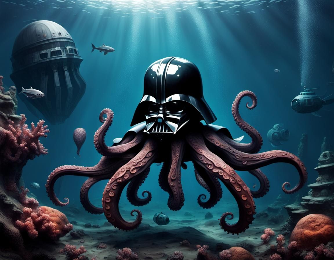 Darth Vader Octopus in Deep Ocean