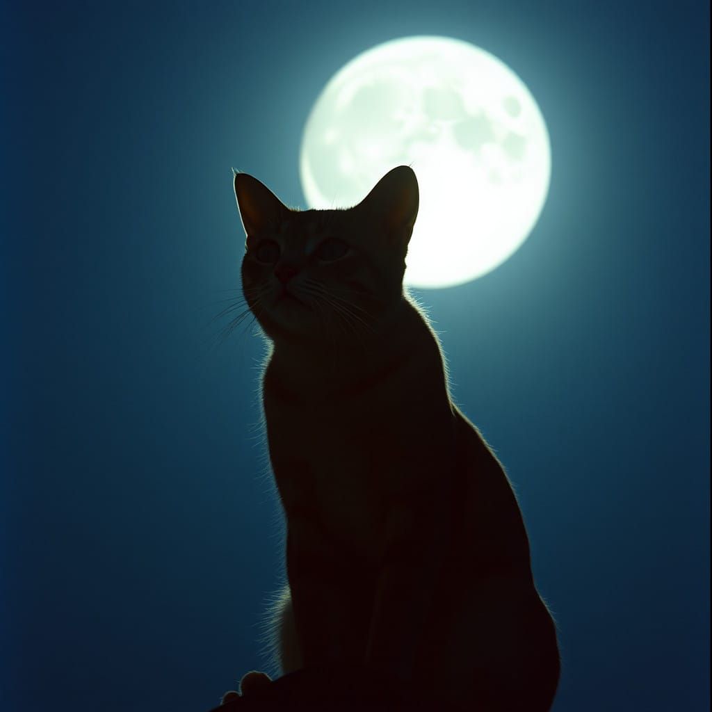 Ethereal Film Still of Cat Amidst Lunar Glow