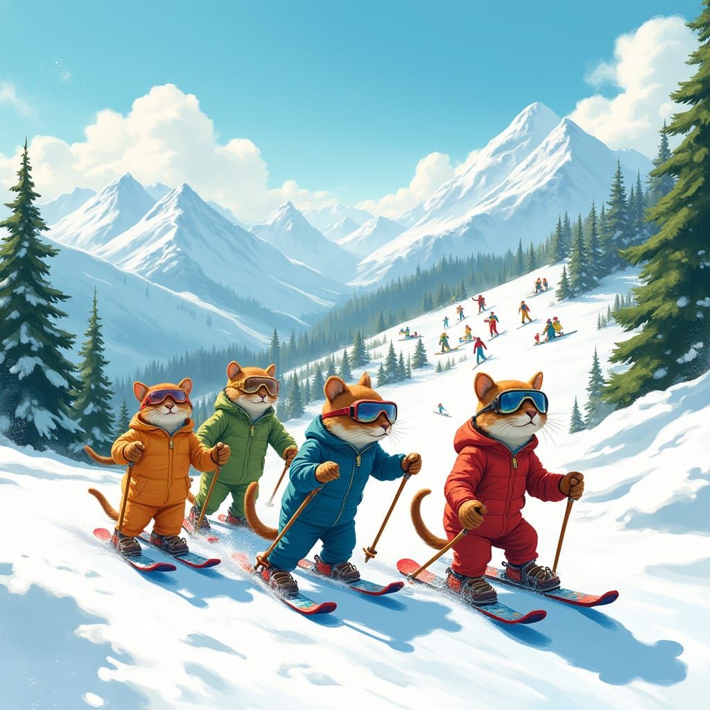 Vibrant Suricat Family Enjoys Winter Sports on Sun-Kissed Mo...
