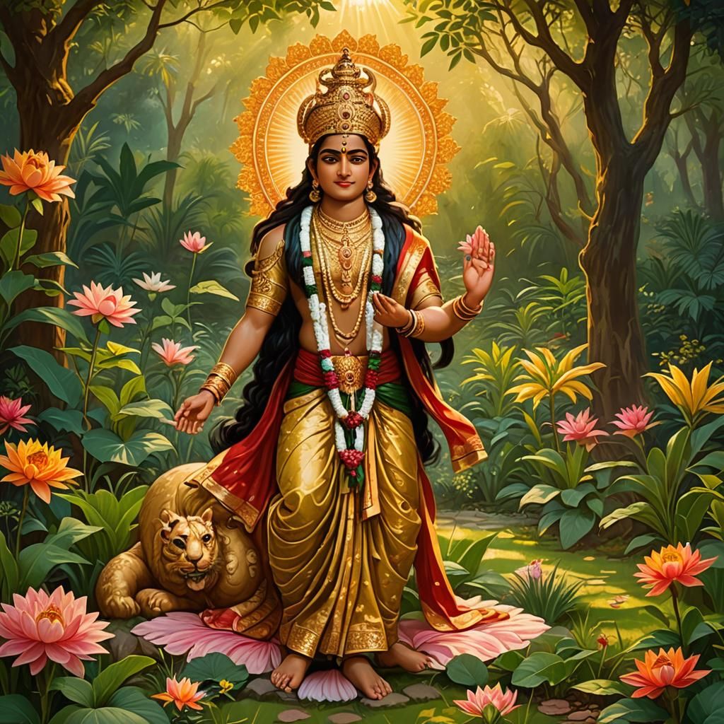 Surya Grants a Boon: A Hindu Deity Illustration