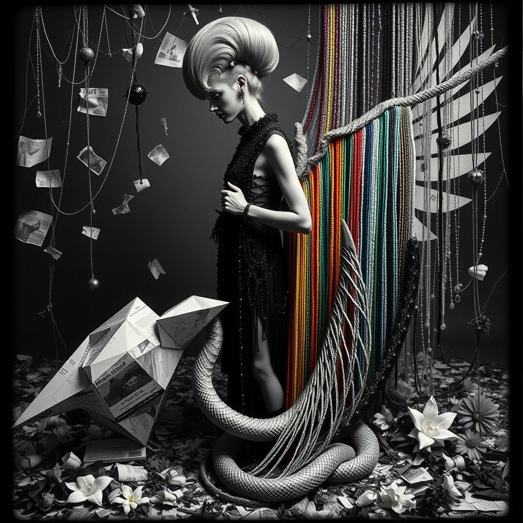 Surreal Androgynous Figure with Serpent in Dada Photogram