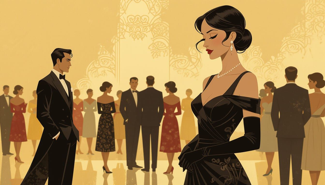 Detached Observer: Golden-Lit Gossip Scene