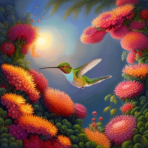 Hummingbird Portrait with Intricate Fantasy Details