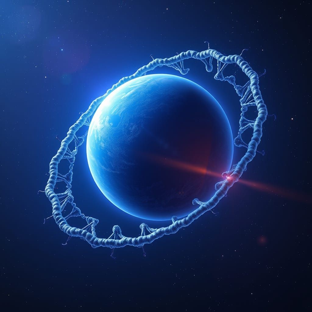 Majestic Blue Planet with Pulsating Chromosome Halo