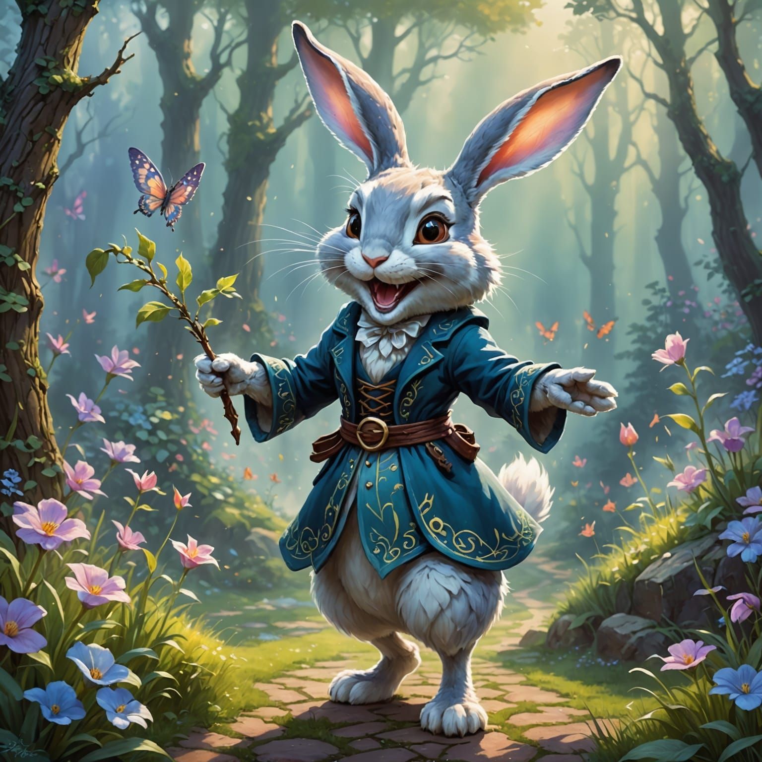 Ethereal Fey Rabbit in Misty Fantasy Landscape