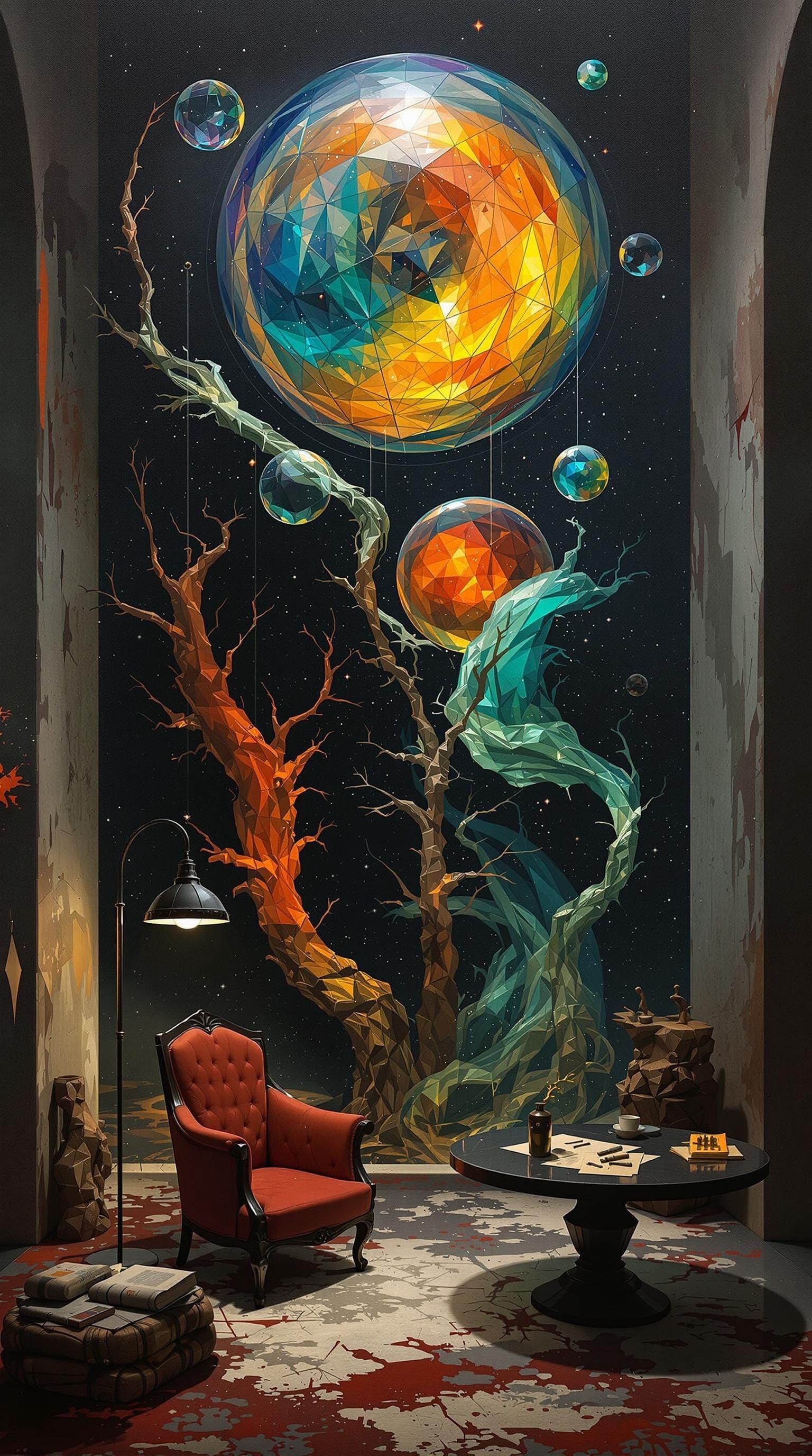 Ethereal Biosphere in Abstraction of Glass, Sand, and Paper