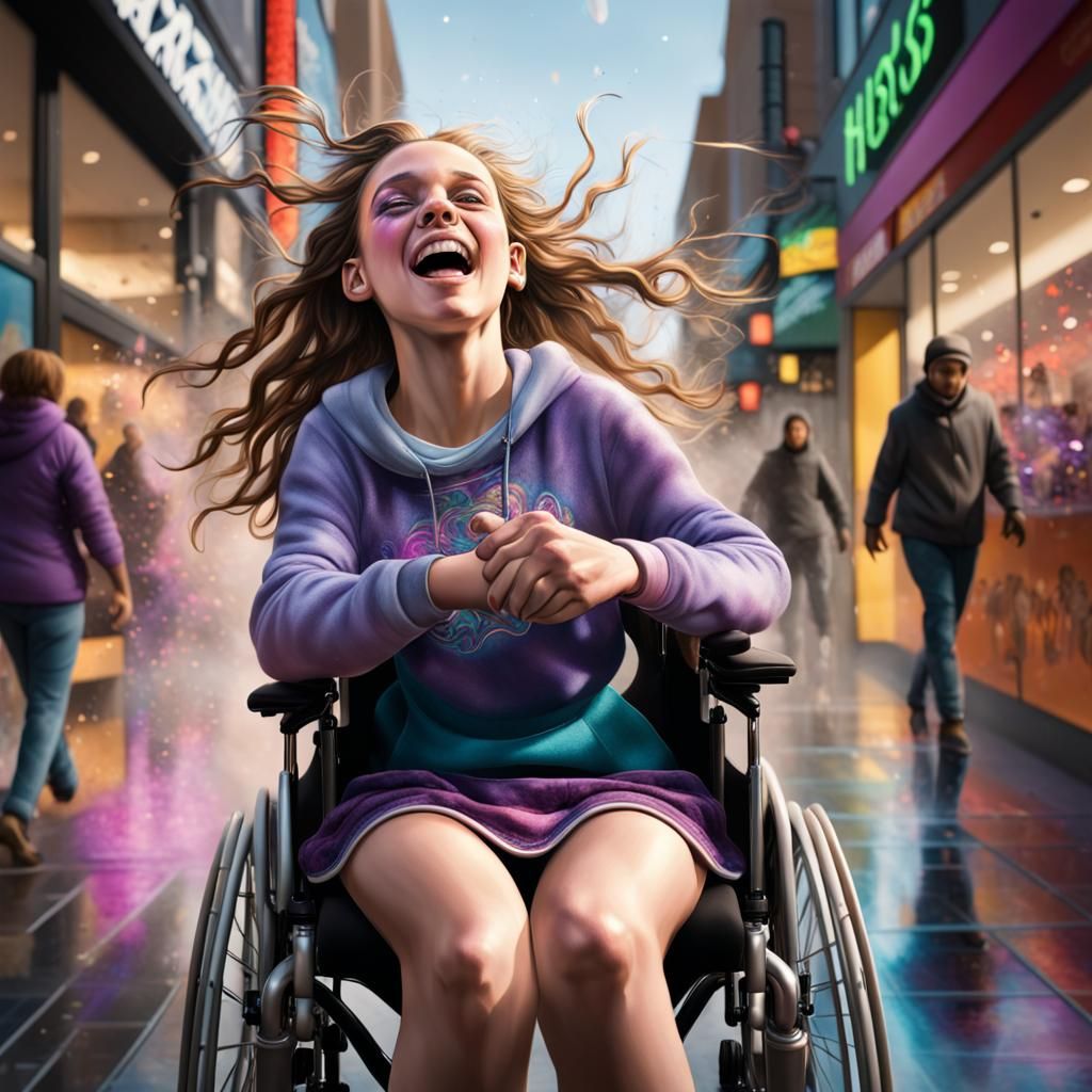 Hyperrealistic Rett Syndrome Girl in Black Friday Scene