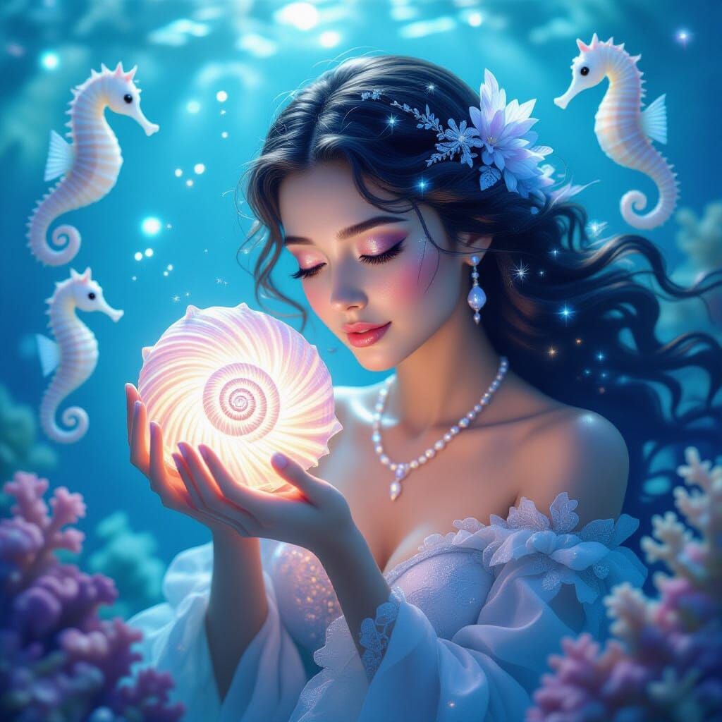 Underwater Goddess with Bioluminescent Sea Life