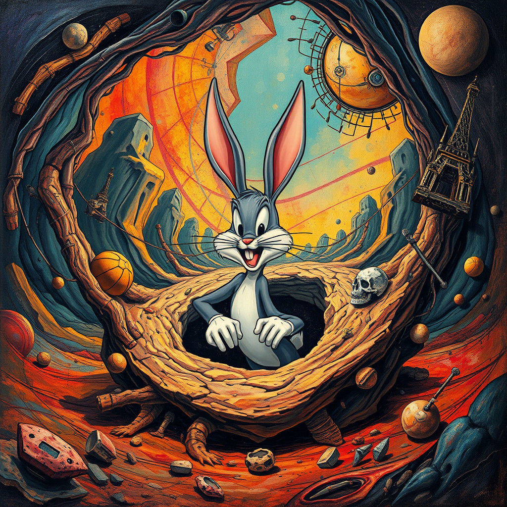 Bugs Bunny's Surreal Desert Escape: Impasto Art
