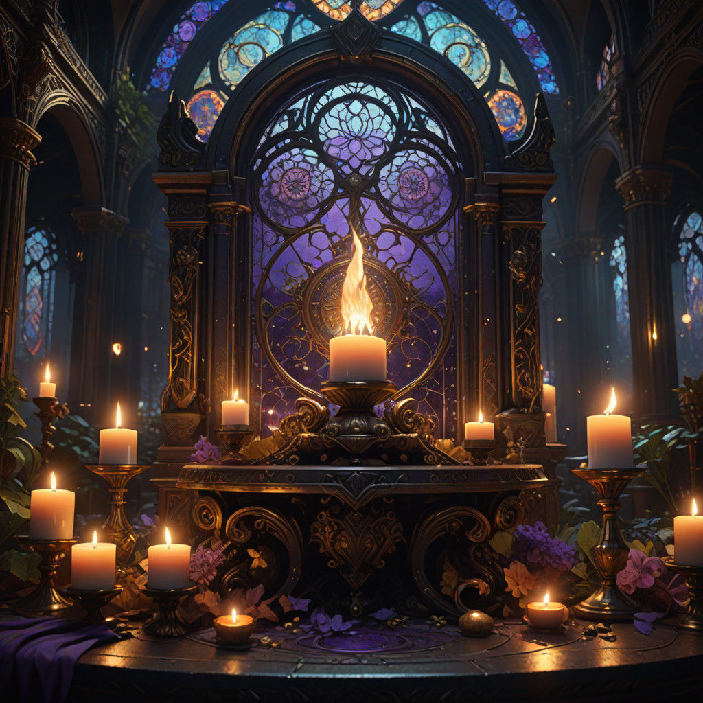 Ancient, Glowing Artifact on Mystical Altar in Dark Fantasy...