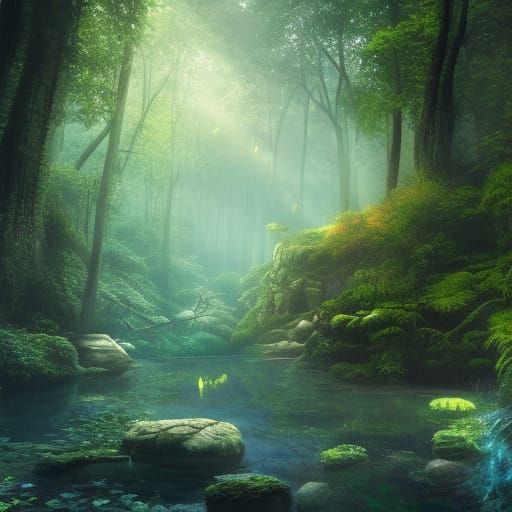 Underwater Cathedral Ruins with Luminescent Plants