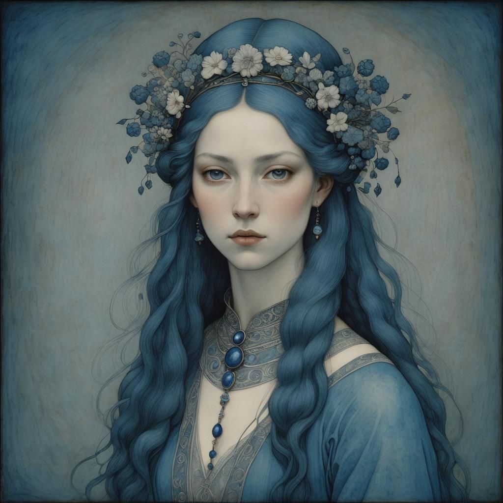 Blue Portrait in the Style of John Bauer