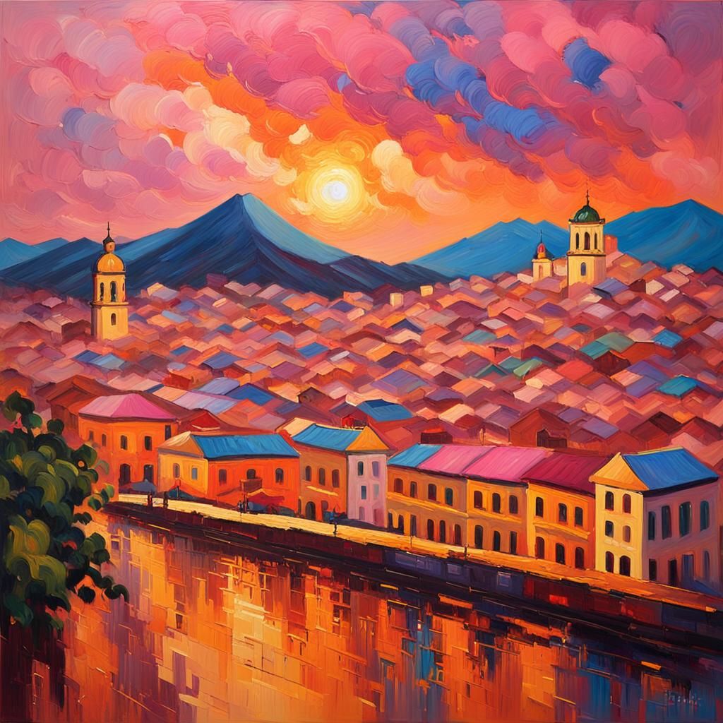 Ecuador Cityscape in Neo-Impressionist Oil Painting