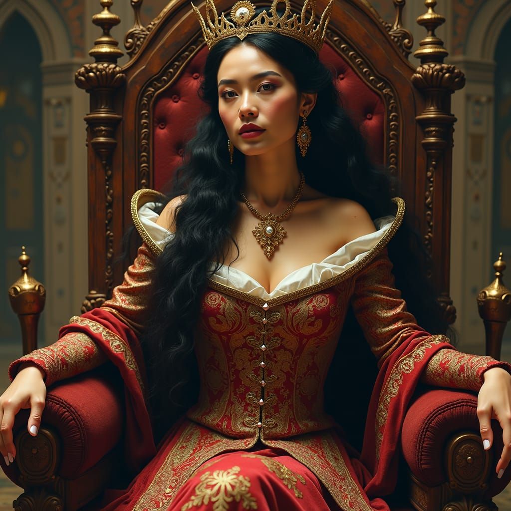 Medieval Queen with Sun-Kissed Skin on Throne