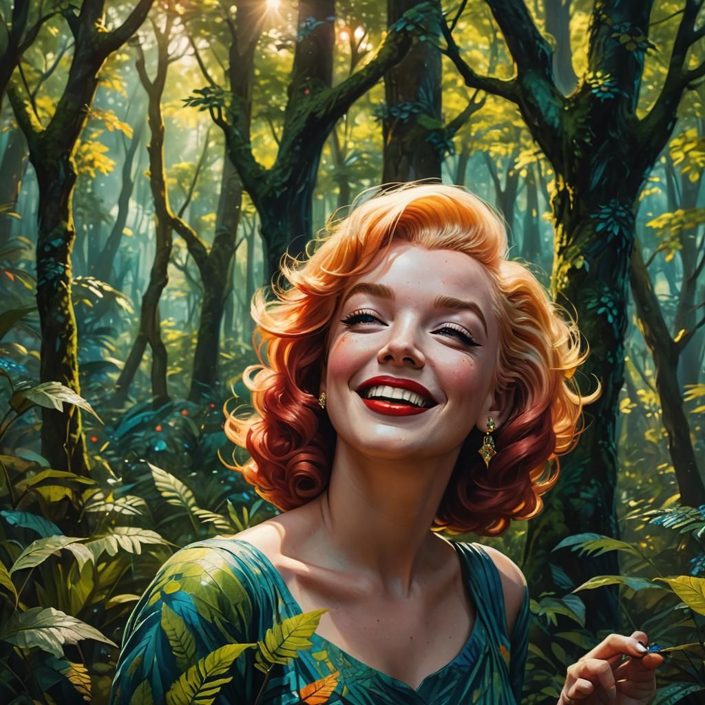 Marilyn Monroe in Mystical Forest, Fantasy Concept Art
