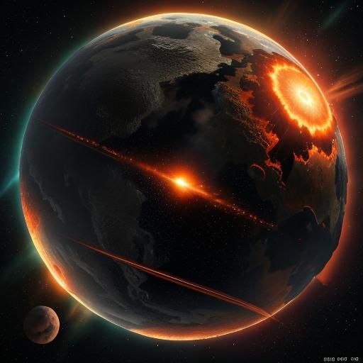 Asteroid Field with Orange Nebula in 3D Style