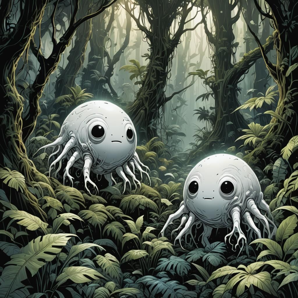 White Blobs in Alien Jungle: Comic Book Art